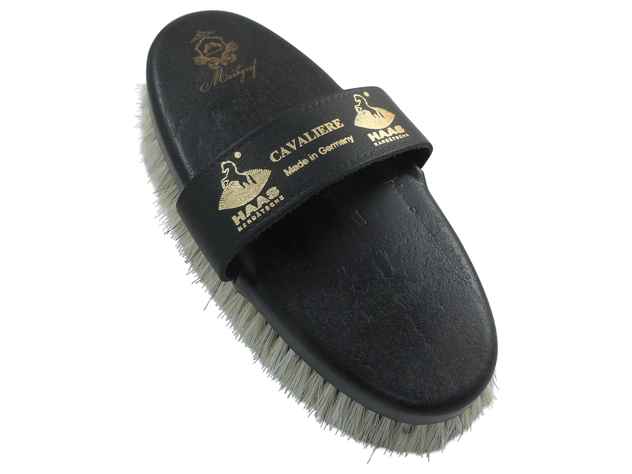 Body brush for horses -Cavaliere- with horse hair longer bristle edge by Haas for Markgraf