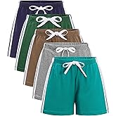 GFQLONG 5 Pack Toddler Boys Girls Cotton Athletic Running Shorts, Kids Summer Casual Fashion Soccer Shorts
