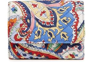 Vera Bradley Iconic RFID Riley Compact Wallet, Signature Cotton, Harbor Paisley