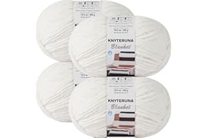 Knyteruna #6 Super Bulky Blanket Yarn for Crocheting - 4 Skeins(Each 10.5oz/300g, 220yds/201m), Chunky Chenille Thick Plush Big Soft Yarn for Crocheting Knitting Blankets, Cream