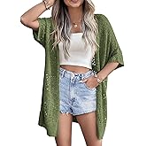 Zeagoo Lightweight Summer Crochet Cardigan for Women Short Sleeve Kimono Boho Oversized Open Front Knitted Cardigan