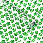 Fabllewavi 1 Roll Shamrock Wrapping Paper Mini Roll - 17in x 32.8Ft Reversible Green Clover Pattern Gift Wrap Paper for St. Patrick's Day DIY Crafts Irish Party Supplies