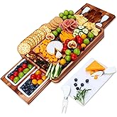 hecef Cheese Board Set Acacia Wood - Large Charcuterie Board with Stainless Steel Knife Set, Thick Wooden Server - Fancy House Warming, Birthday Choice for Gourmets, Feast, Cheese Serving
