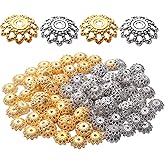 Hmjpng 200pcs 12mm Flower Filigree Bead Caps Alloy Spacer Beads Caps Flower End Caps Loose Beads for Bracelet Necklace DIY Jewelry Making Crafts Supplies