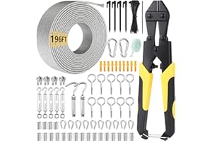 QLOUNI 1/8" Wire Rope Kit with Cable Cutter,196FT 304 Stainless Steel Cable with M5 Turnbuckles 8"Cable Cutter for Cables Wire,Vinyl Coated Hanging Wire for Outdoor Light Hanging,Clothesline Cable,Garden