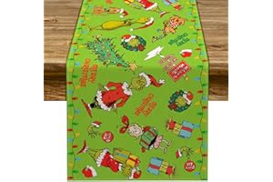 PUDODO Merry Christmas Table Runner Christmas Xmas Winter Holiday Season Party Decorations Kitchen Fireplace Dining Room Home Decor (Green, 13" x 72")