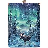 Aonimonis Moose Northern Lights Throw Blanket Gifts for Women Adults Girls, Soft Fuzzy Warm Cozy Flannel Blankets for Bedroom, Travel, Couch, Home Decor 50x60 in