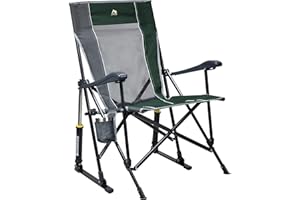 GCI Outdoor Roadtrip Rocker Camping Chair | Portable, Folding Rocking Chair with Solid, Durable Armrests, Drink Holder & Comfortable Extended Backrest — Hunter Green