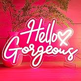 KUUNEON Hello Gorgeous Neon Signs for Wall Decor with Heart, Pink Gorgeous LED Sign Lights for Bedroom Dorm Home Salon Wedding Party, Cute Makeup Dressing Beauty Room Decor, Preppy Girls Woman Cave
