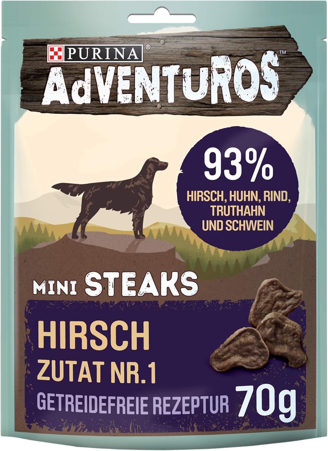 Purina AdVENTuros Mini Steaks wilder Hirschgeschmack als 7er Set. Getreidefrei, ohne Farbstoffe, KauSnack für erwachsene Hunde Bild 1
