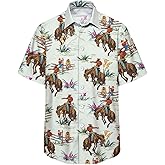 HUNTFAMI Men's Hawaiian Button Down Shirt with Flamingo Print, Short Sleeve Summer Beach Shirt for Holiday & Birthday Gift