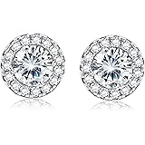 Fansilver S925 Sterling Sliver Cubic Zirconia Stud Earrings Simulated Diamond Halo Stud Earrings for Women 18k White Gold/Gol
