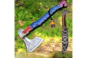 AFHZAM Viking Axe with Gift Viking Knife Sheath | HandForged Carbon Steel Camping Axes and Hatchets Viking Gifts for Men | Bearded Vikings Valhalla Axe (Ax-64)