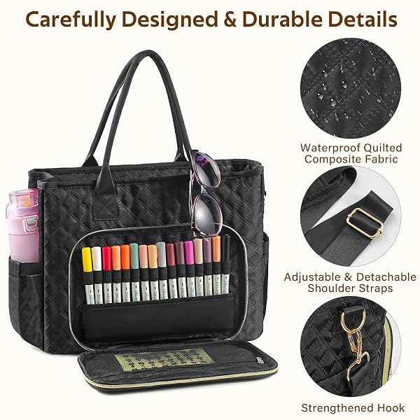 EUCT LARGE BIBLE BAG WITH BIBLE COVER FOR WOMEN, CHURCH TOTE BAG WITH SHOULDER STRAP, WATERPROOF BIBLE STUDY SUPPLIES, BIBLE ACCESSORIES FOR CHRISTIAN GIFT, QUILTED TOTE BAG FOR MEN/WOMEN, BLACK