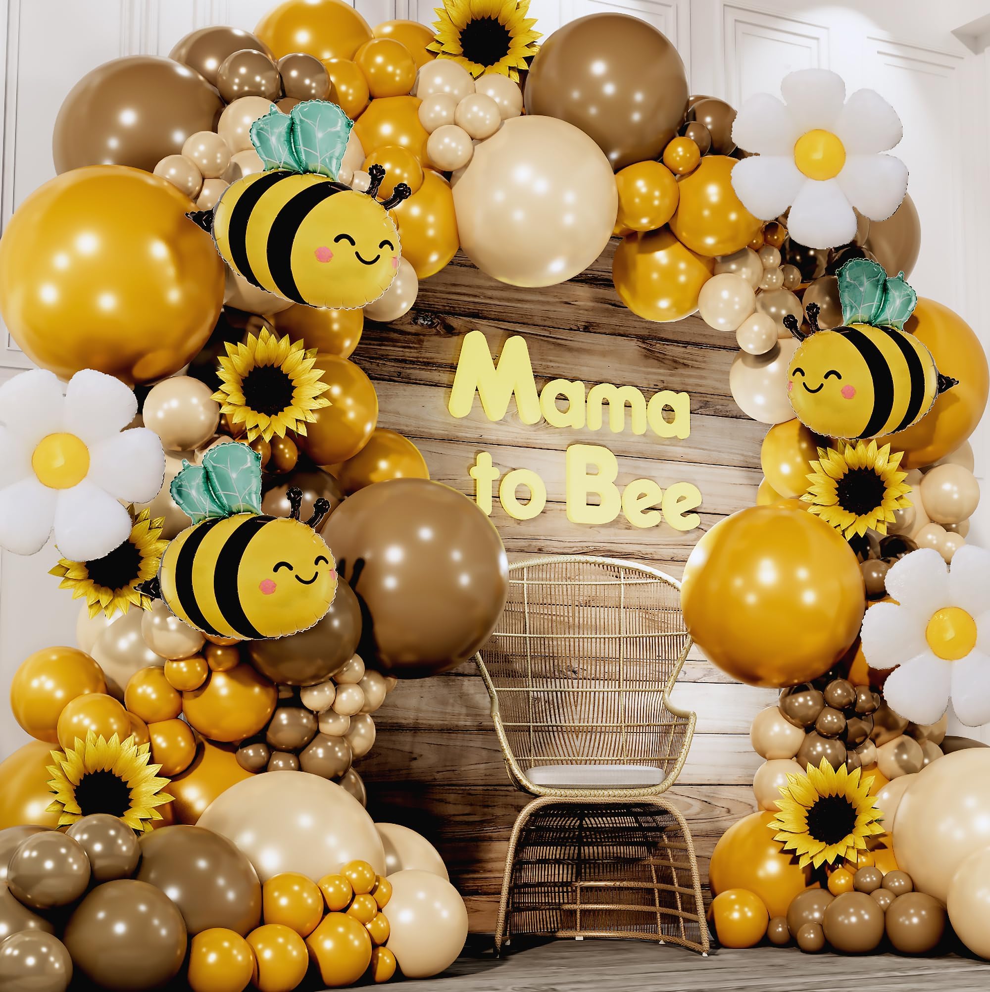 Photo 1 of ALL-IN-1 Bee Balloon Arch Kit with BONUS Daisy & Bee Balloons for Bee Party Decorations - Mustard Yellow Balloons for What Will Baby Bee Gender Reveal Decorations & Bumble Bee Baby Shower Decorations