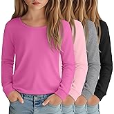 LessonZoo 4 Pack Girls Long Sleeve Shirts Kids Loose Round Neck Casual Toddler Basic Tops Soft Cute Tween Youth Tee