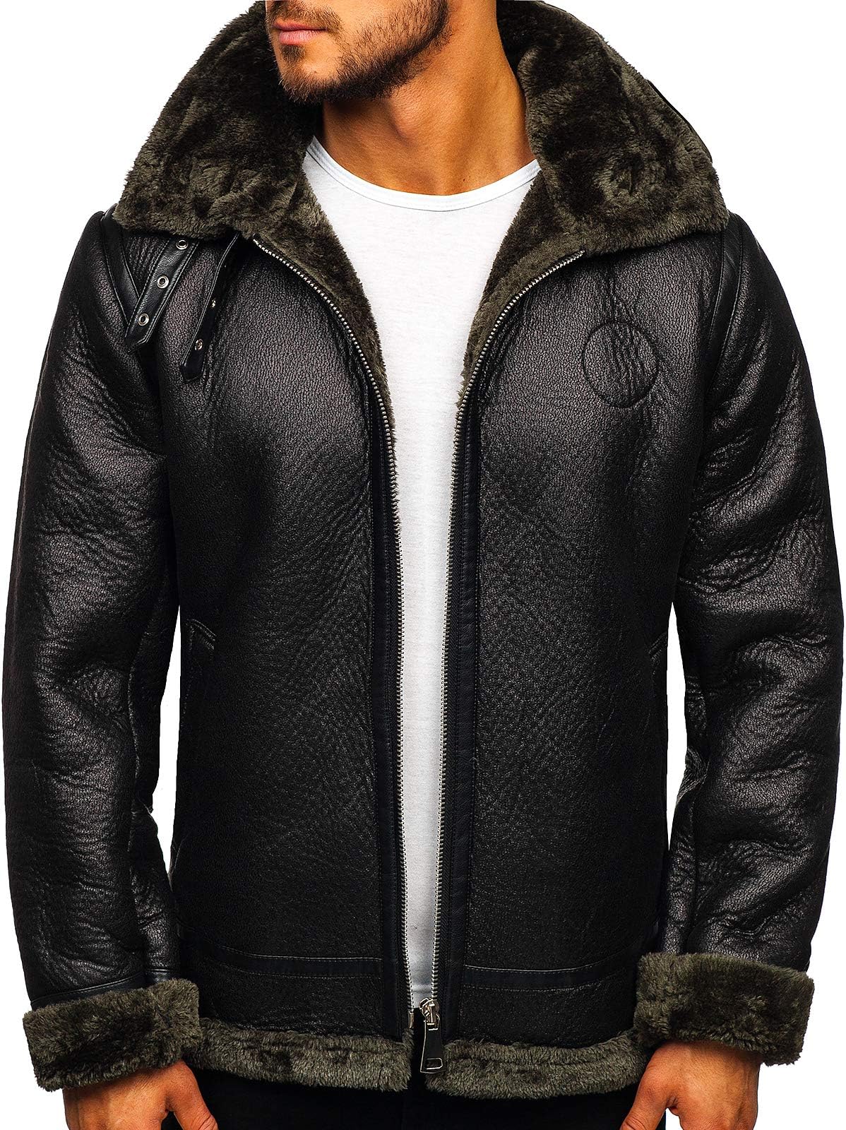 BOLF Men's Jacket Faux Leather Zip Casual Style Mix 4D4