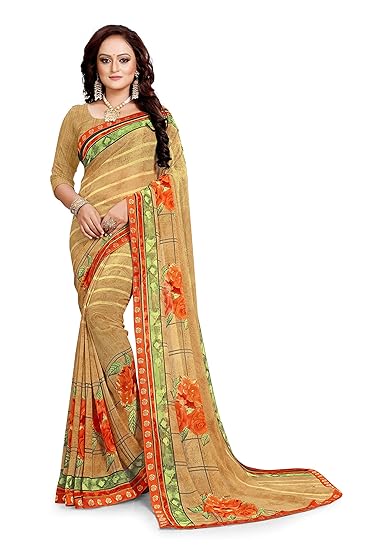 Women's Georgette Printed Saree with Blouse Piece (PR-GE-23, Multicolour)