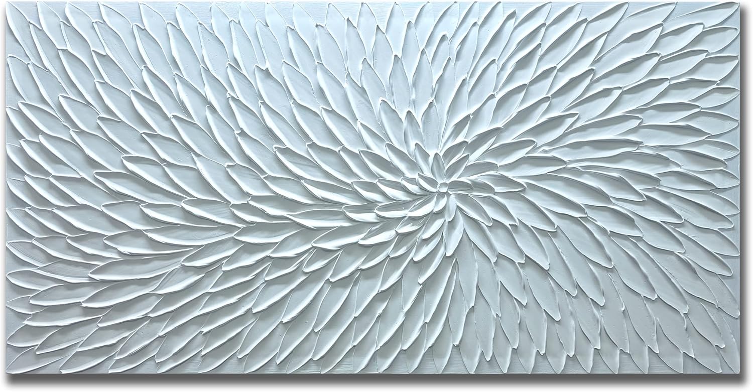 Paintings - Yika Art Canvas Paintings, Wall Art Thick Texture White Flower Modern Gorgeous Abstract Hand Painted Abstract Oil Painting on Canvas Modern Wall Art Decor 24x48 inches