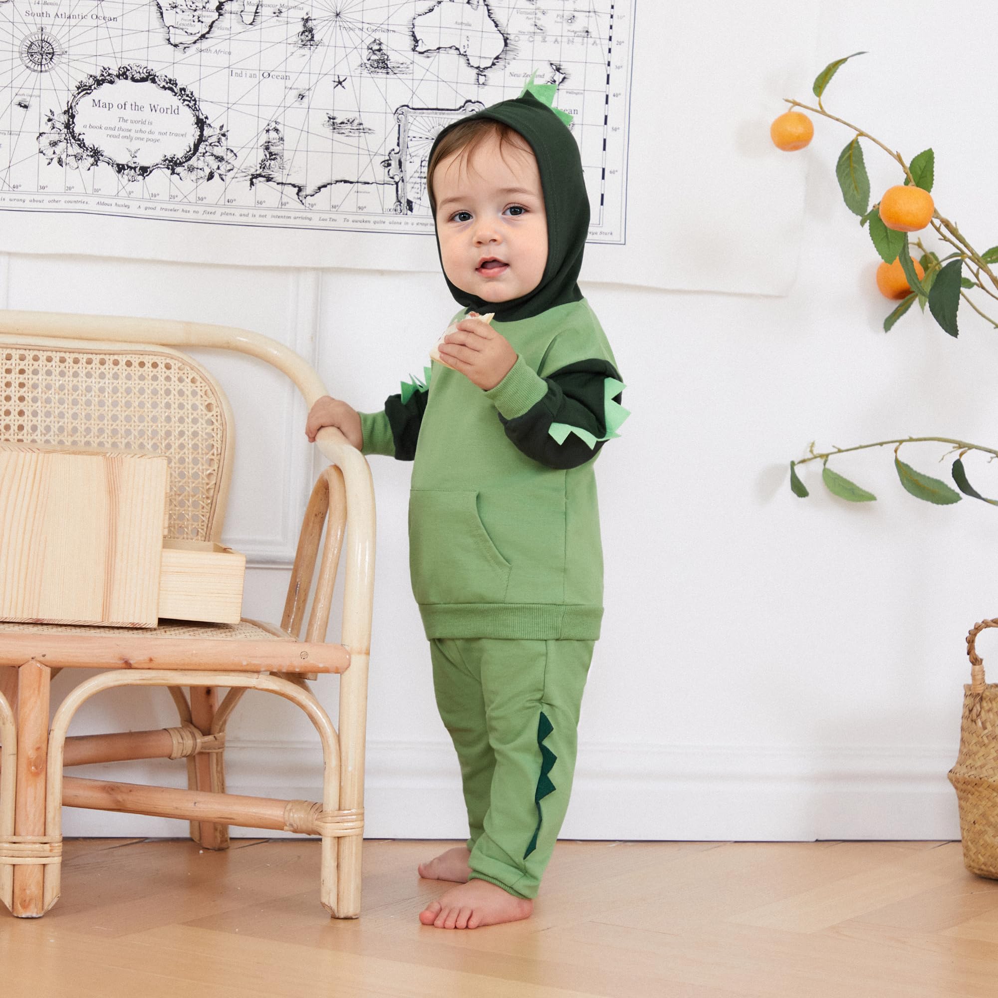 LIOMENGZI Infant Baby Boy Hooded Dinosaur Fall Outfit Contrast Sweatshirt Pant Set Toddler Dinosaur Clothes 6 12 18 Months 2T