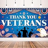 Thank You Veterans Backdrop for Veterans Day Party Decorations, 71x43 inch