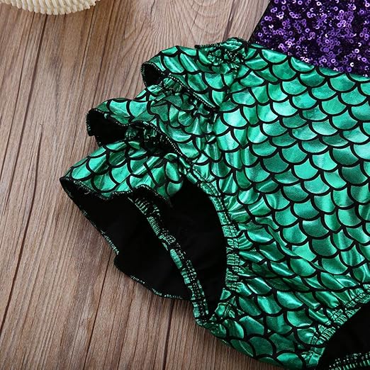 Baby Girls Mermaid Costume Romper Bodysuit Shiny Jumpsuit Headband Party Outfits