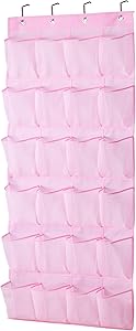 MISSLO Kids Shoe Organizer Door Hanging Baby Closet Storage over the Rack Breathable 24 Large Mesh Pockets for Toddler Girl, Pink