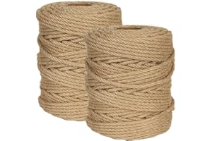 HNBUN 656 Ft x 6 MM Natural Jute Twine, 1/4” Heavy Duty Hemp Rope, 100% Natural Twisted Twine Hemp Rope for Cat Tree Tower,Strong Burlap Cord for DIY Crafts Gardening Hammock Home Decorating Gift Wrapping