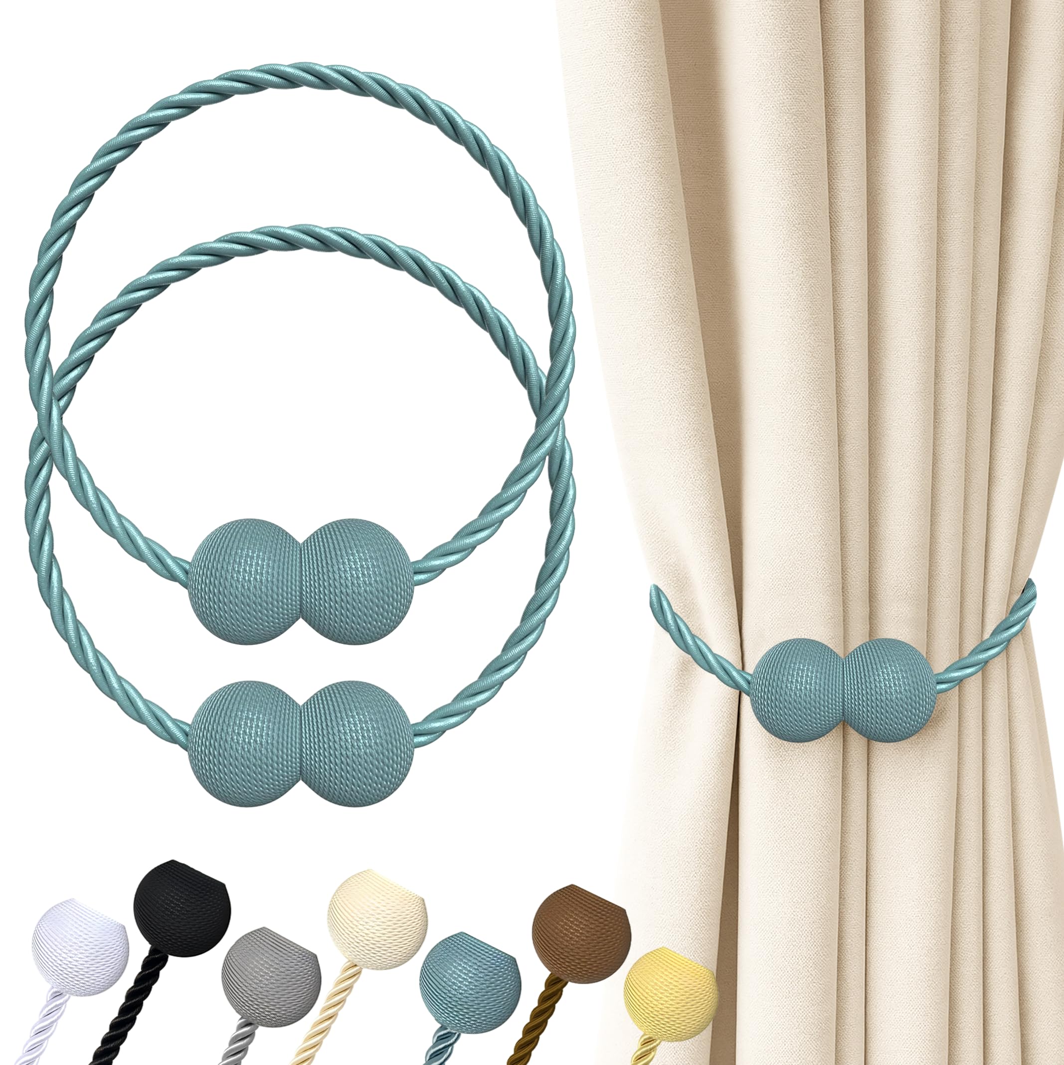 Hion Magnetic Curtain Tiebacks Gray Blue 2pcs, Curtain Tiebacks Buckles Holdbacks Holders Hooks Clip for Home Outdoor Bedroom Office Decorative Curtain โ image 1