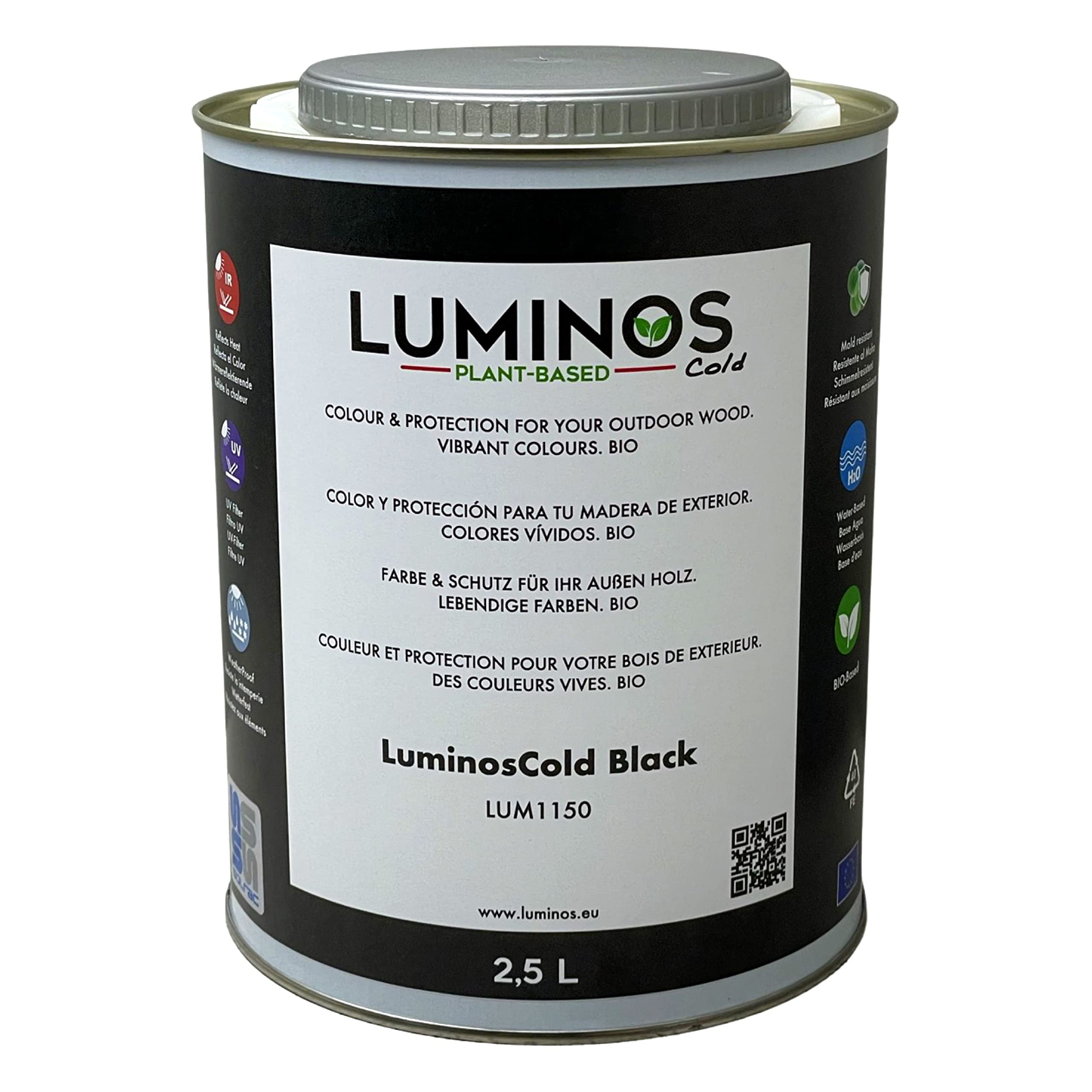 Luminos Cold - LUM1150 - Black - Water-Based Wood Stain Protector BIO - Black 2,5L