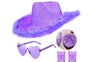SHENYI Glitter Cowgirl Hat with Heart Sunglasses Body Glitter Face Glitter Cowboy Hat for Women Men Music Festival Party
