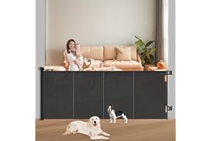Pawtners Retractable Baby Gates Extra Wide, 41" Tall Extends up to 71" Wide, Dog Gate Indoor for Stairs, Pet Gate with Support Rods for Doorways Hallways Indoor & Outdoor-Black