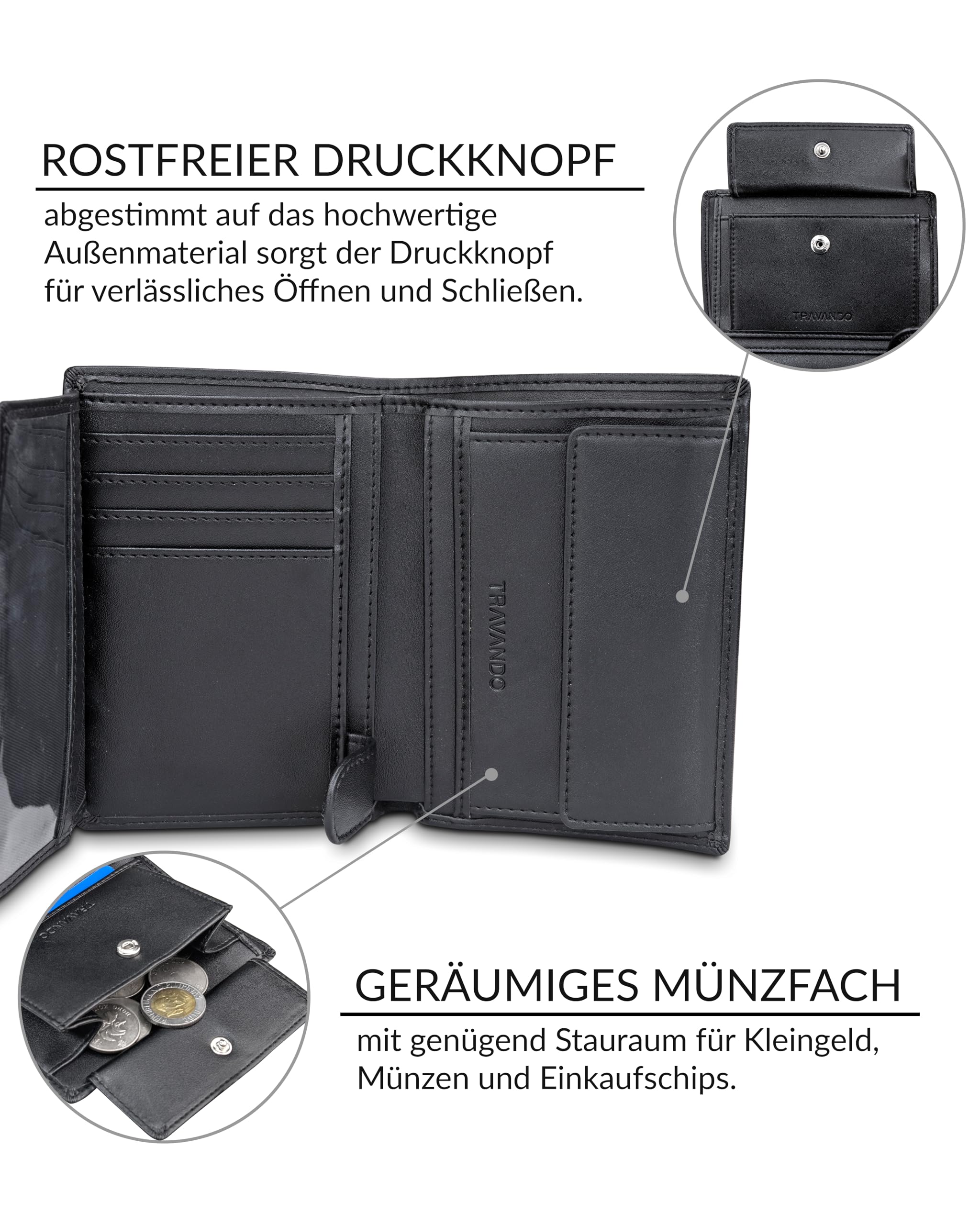 TRAVANDO Geldbörse Herren Dublin - TÜV geprüft - 13 Kartenfächer - Hochformat - RFID Schutz - Geschenk für Männer - inklusive Geschenk Box - Designed in Germany (Schwarz) 4