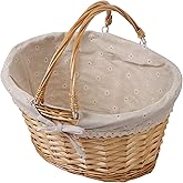 KINJOEK Wicker Woven Basket, 14 x 11 x 6.7 Inch Multipurpose Willow Basket with Handle Premium Linen Cotton Cloth Lining for 