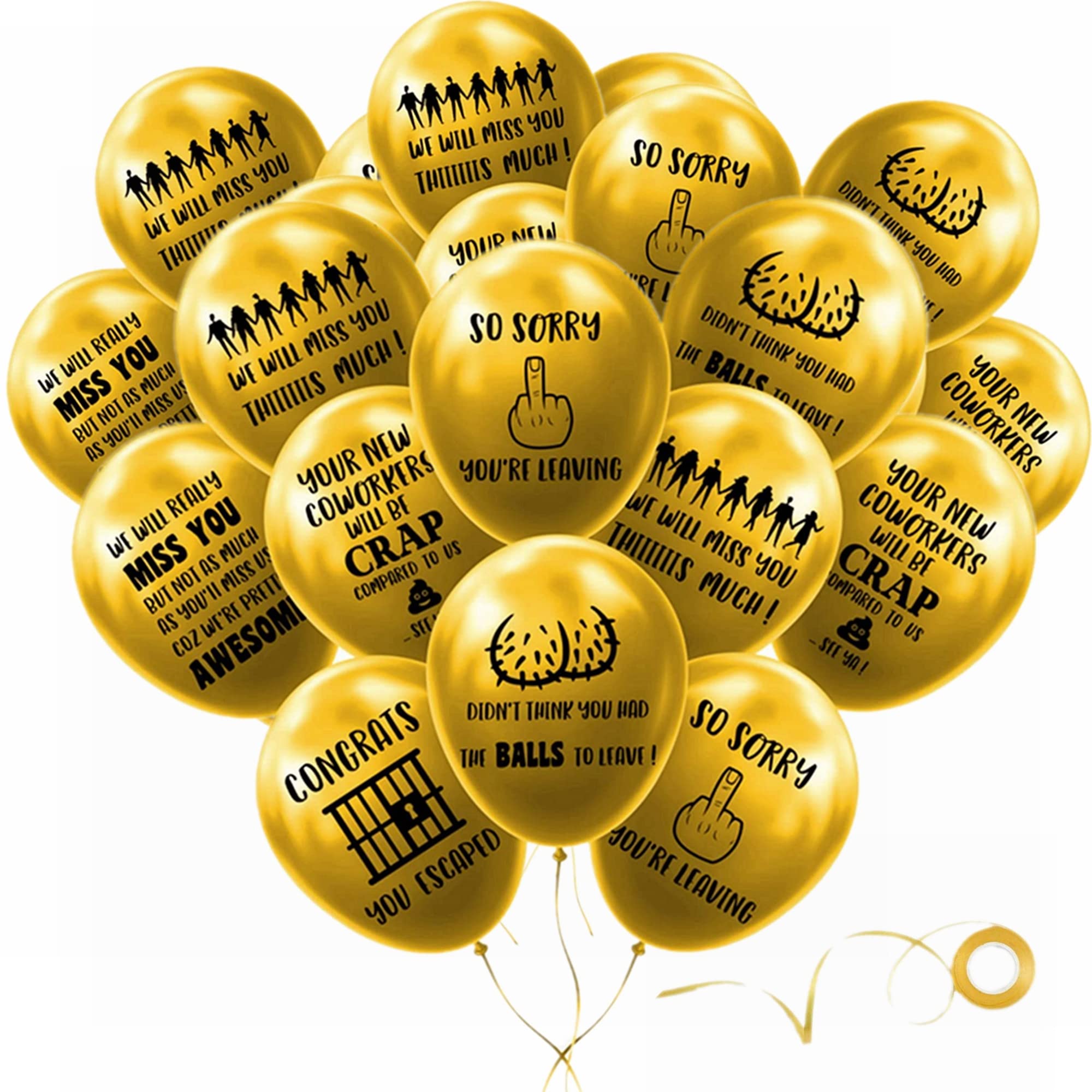 30 Pack 12" GOLD Fun Office Leaver Going Away Balloons Colleague/Coworker Last Day Office Party Balloon Decorations for Farewell Party Going Away Goodbye Party Office Work Party Graduation Decorations