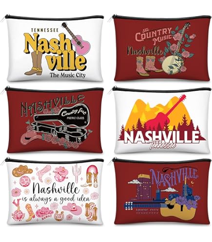 FOTAP Nashville Make-up Tasche - Kosmetiktasche Mit Reißverschluss, Country Music Design, 23,5x17cm
