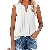 Gaharu Sleeveless Chiffon Tank Tops for Women Dressy V Neck Blouses Work Pleated Shirt
