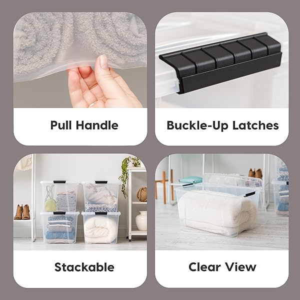 IRIS USA 72 QT STACKABLE PLASTIC STORAGE BINS WITH LIDS, 6 PACK – BPA-FREE, MADE IN USA – SEE-THROUGH ORGANIZING SOLUTION, LATCHES, DURABLE NESTABLE CONTAINERS, SECURE PULL HANDLE – CLEAR