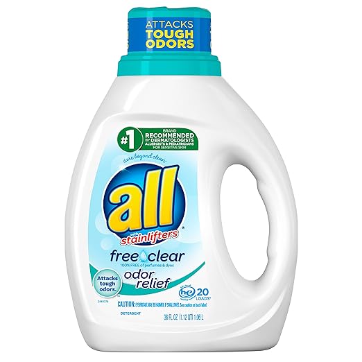 All Liquid Laundry Detergent, Free Clear with Odor Relief, 20 Loads, 36 fl oz