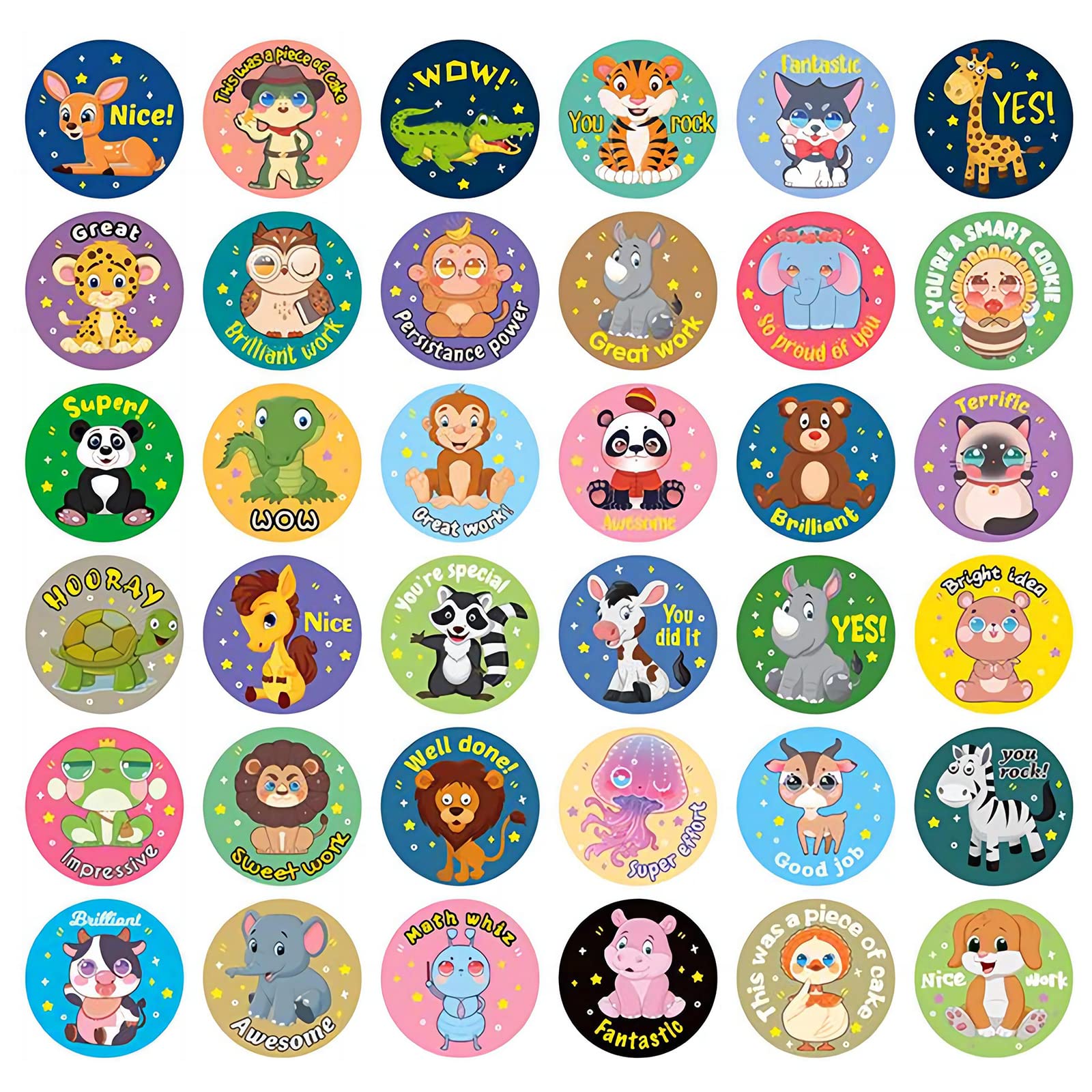 Bailinks 1080 Pcs reward stickers for children, Teacher Stickers Motivational Animal Stickers, 1 Inch School Stickers on Sheets, for Children Students Teachers Classroom