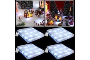 Kittmip 4 Pcs Christmas Snow Blanket with LED Lights Holiday Lighted Table Runner Christmas Village Accessories Illuminated Fake Snow Decoration for Village Display, 59 x 16 Inch (White Light)