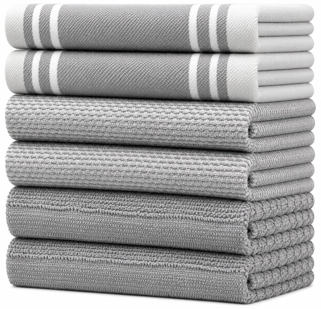 Premium Kitchen Towels 6 Pack 100% Cotton 20"x28" Dish Towels - Grey Wide