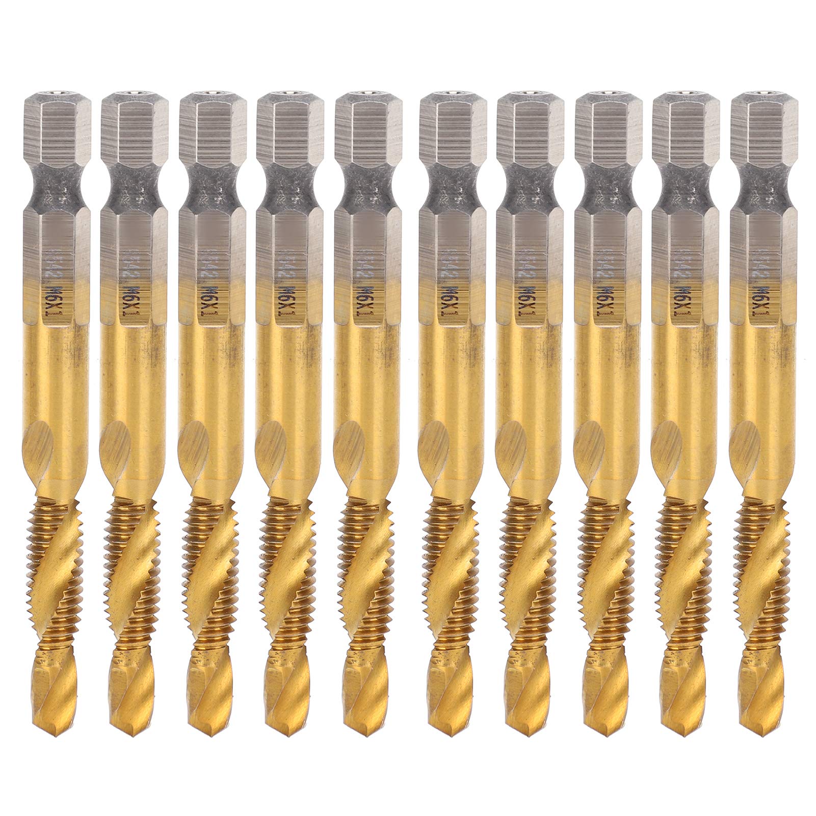 10Pcs M6 HSS Screw Tap Kit, Spiral Drill Bit Set Tapping Drill Bit Tool, Ti Coating Composite Spiral Flute Tap Accessory