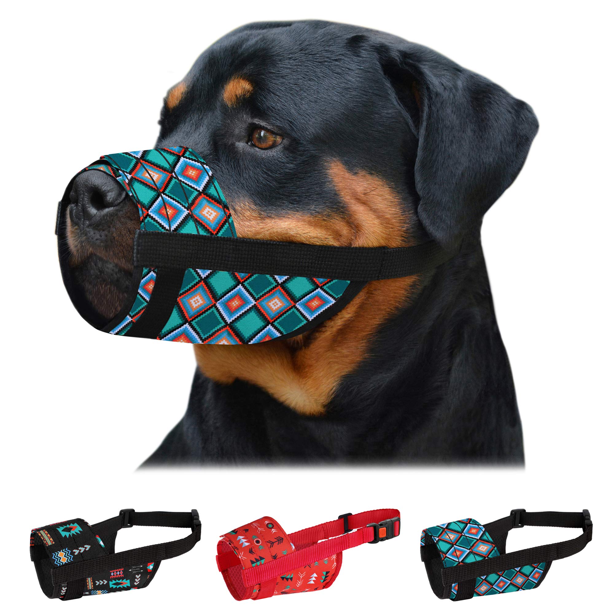 CollarDirect Dog Muzzle for Small Medium Large Dogs Soft Breathable Nylon Safety Pattern Mouth Cover Anti Biting Barking Print Pet Muzzles (Pattern 3, L/XL)