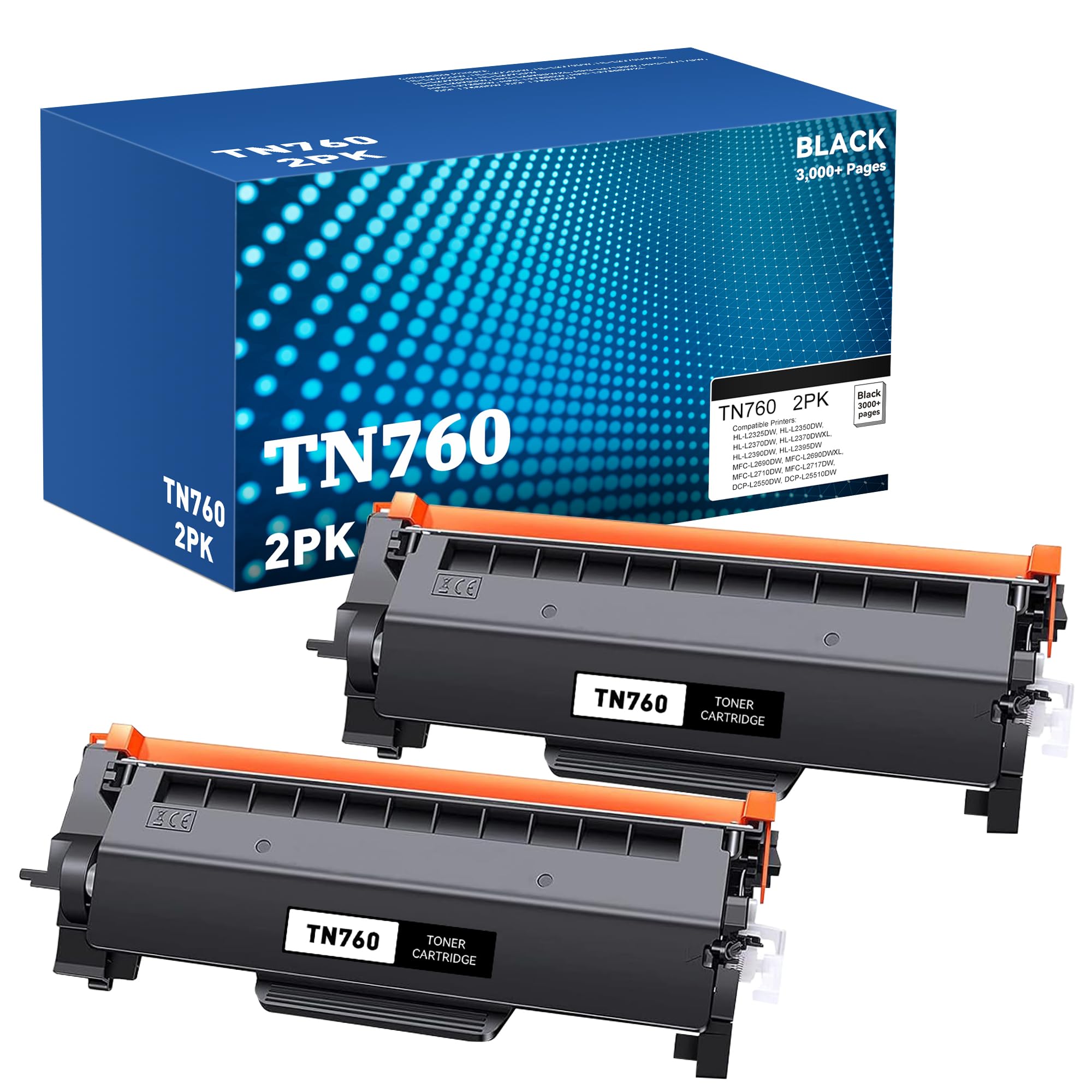 Photo 1 of TN760 Toner Cartridges Black 2-Pack Compatible for Brother TN760 TN730 TN-760 TN-730 Toner Cartridges High Yield Compatible for Brother HL-L2350DW L2395DW L2370DW MFC-L2750DW MFC-L2710DW DCP-L2550DW
