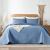 Davulos Queen Quilt Bedding Set,Bluish Grey Ultrasonic Full/Queen Quilt Set Reversible Microfiber Bedspread,Lightweight Soft Modern Geometric Coverlet Set for All Seasons(1 Quilt,2 Pillow Shams)