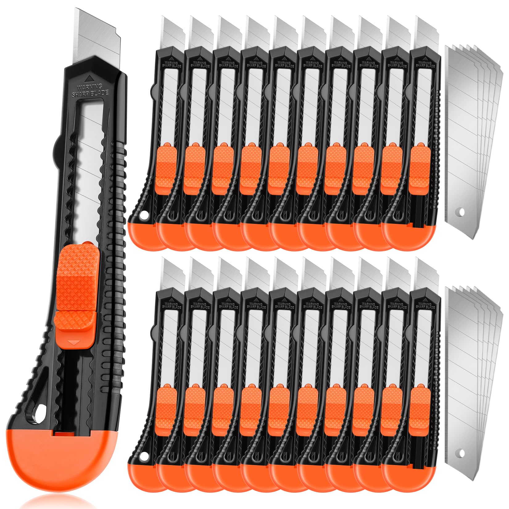 Photo 1 of JOYUMY 20 Pack Utility Knife, Box Cutter Retractable, Box Knife for Cartons, Cardboard, and Boxes, Box Opener with 10 Pieces 18mm Snap-off Blade, Razor Knife for Office and Home Use, Box Cutters