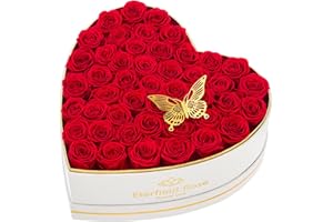 Eterfield Forever Flowers in Heart Shape Box, Preserved Roses That Last Over a Year Preserved Flowers Birthday for Her Mom Women Wife Valentine's Day Mother's Day (47 Roses, Red)