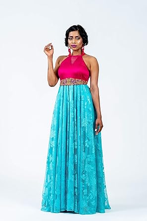 pink and blue maxi dress