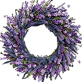 Egolot 24 Inch Purple Lavender Flower Wreath for Front Door, Spring Summer Forsythia Lavender Flowers Wreath for Indoor and Outdoor Decor, Rustic and Farmhouse Purple for Home